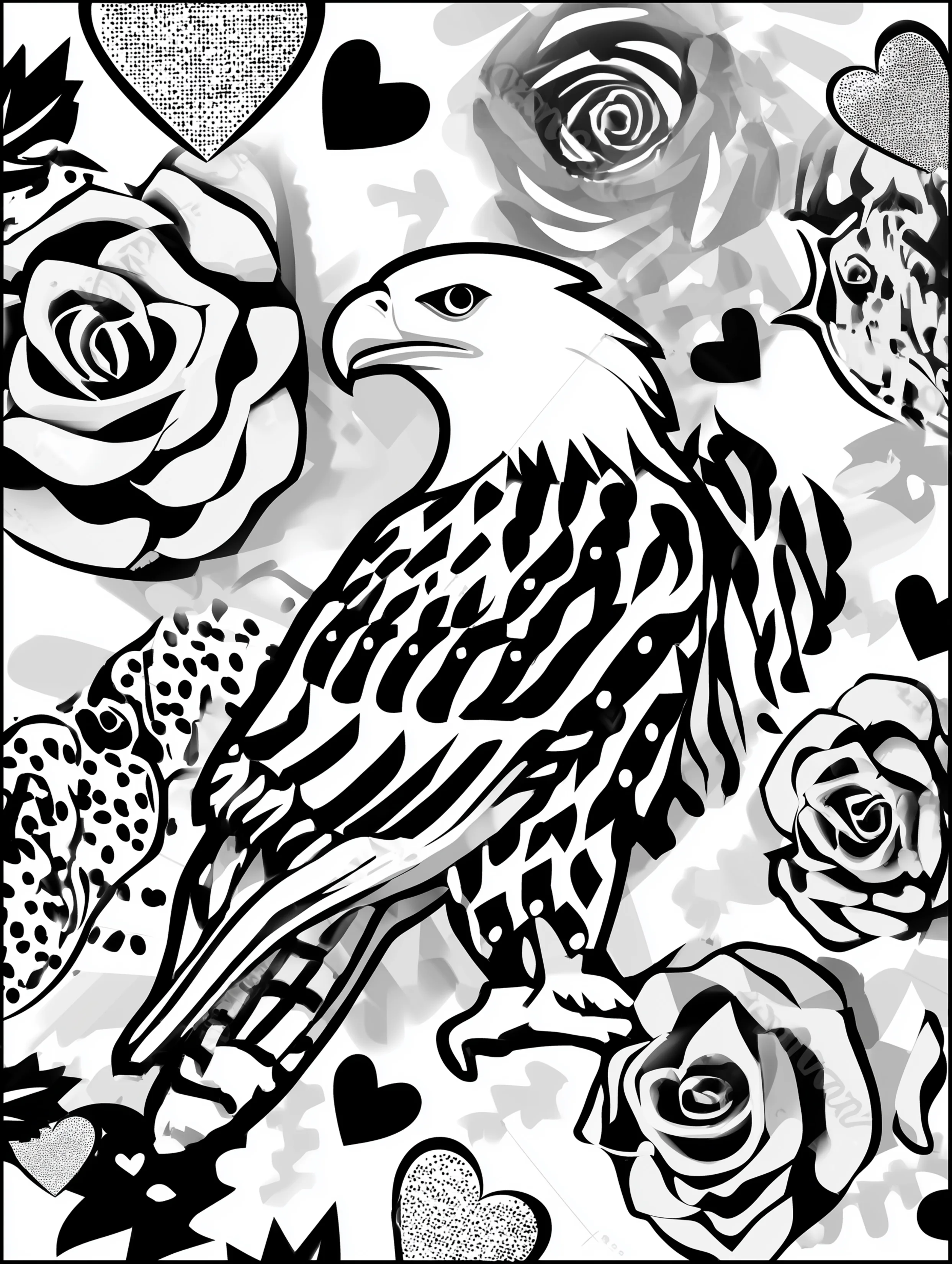 Free printable eagle coloring page for adults featuring line art details on an eagle